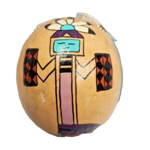 Vintage Carrol Beserra Hopi Hand Painted Kokopelli Gourd Egg Ornament